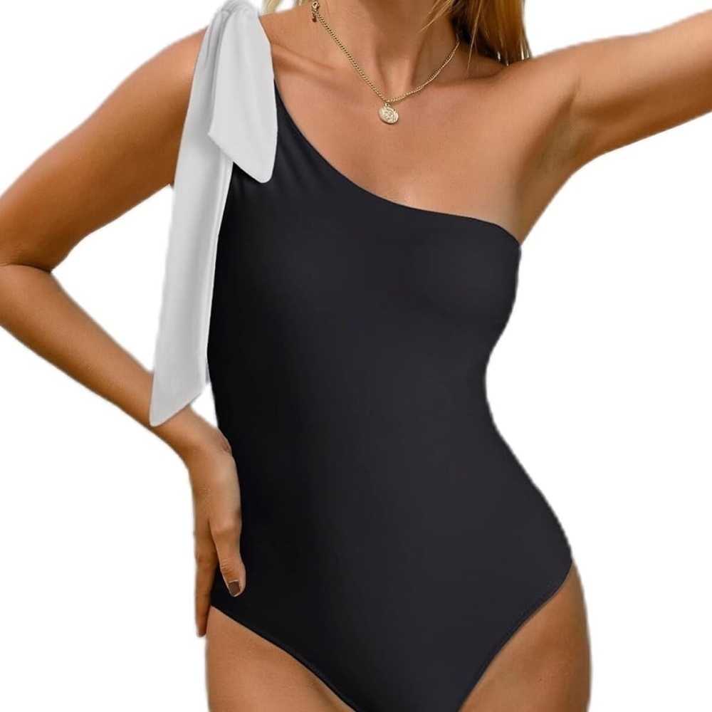 BIKINX Sexy One Piece Swimsuit for Women One Shoulder Cutout Bow Tie